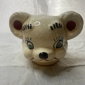 Vintage Turnabout Double Face Cookie Jar - Boy/Girl Bear - 1940s - Ceramic LID - Picture 1 of 6