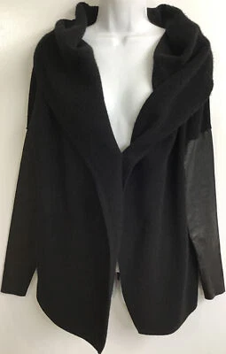 Cárdigan Suéter Chaqueta Donna Karan Negro Cashmere Cuero Mangas Talla XS Foto 1 de 4