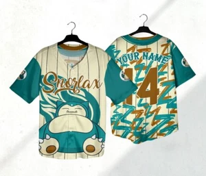 Personalized Snorlax Baseball Jersey Shirt Custom Name Jersey Anime Jersey Shirt - Picture 1 of 4