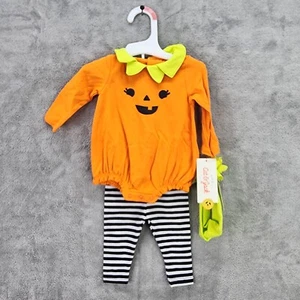 Newborn Girls Pumpkin Bodysuit & Leggings Halloween Outfit With Headband NB - Picture 1 of 6
