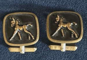 Hickok Bronze Cufflinks.  Frisky Colts in Deep Relief on Black Matte Enamel. 60s - Picture 1 of 6