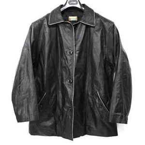 Pierre BALMAIN Golden Line Black Leather Button-Up Jacket L Vintage Paris Coat - Picture 1 of 7