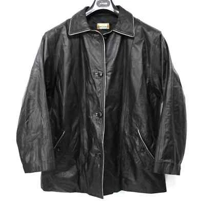 Pierre BALMAIN Golden Line Black Leather Button-Up Jacket L Vintage Paris Coat - Image 1 of 4