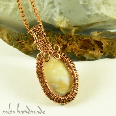 Genuine Mother Of Pearl Antiqued Copper Wire Wrapped Vintage Pendant Artisan - Imagem 1 de 4