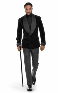 Chaqueta de Terciopelo Negro para Hombre Lujo Boda Fiesta Ropa Cena Blazer Abrigos - Imagen 1 de 3