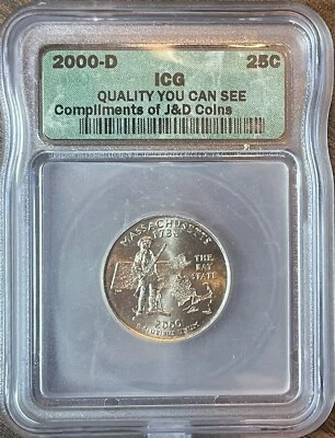 2000 D MA Quarter ICG Sample Slab J&D Coins Only 20 Ever Made Business Closed - Image 1 of 2