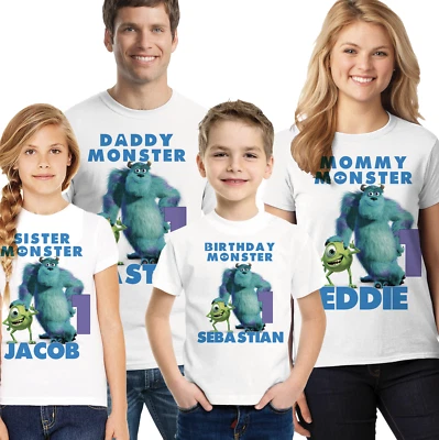 Camiseta de cumpleaños Monsters Inc para la familia - Personalizada con nombre y edad Foto 1 de 4