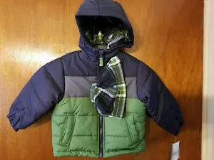 LONDON FOG BOYS GREEN PUFFER JACKET w/HAT & HOOD 2T NWT ORIG $56 - Picture 1 of 3