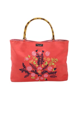 Bolso de mano Kate Spade New York para mujer con mango de madera floral lona naranja Foto 1 de 4