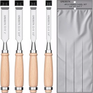 4 Pcs Wood Chisel Set, CRV Steel Bevel Sharp Edge Bench Chisels with Edge Cov... - Picture 1 of 8