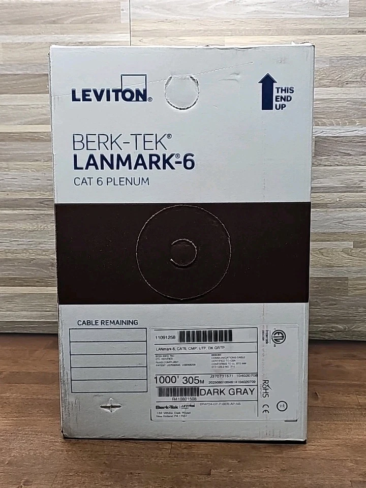 Cableado de datos con clasificación de fuego Berk-Tek Lanmark 6 DRAK GRIS CAT6 PLENUM/CMP - 1000 ft Foto 1 de 4