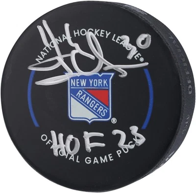 Henrik Lundqvist New York Rangers Signed Official Game Puck with "HOF 23" Insc - Image 1 of 3
