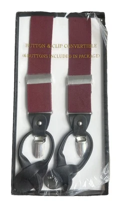 Tirantes Convertibles Botón y Clip Para Hombre Color: Borgoña 6 Botones Incluidos Foto 1 de 3