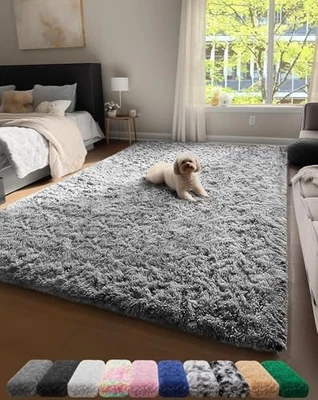  Upgrade 4x6 Rugs for Bedroom, Grey, Fluffy Shaggy Soft Area Rug, Gray Non  - Image 1 of 4