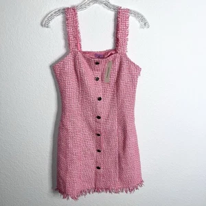 Francesca’s Dress Women XS Tweed Mini Button Front Barbie Nikki Shift Pink HH - Picture 1 of 7