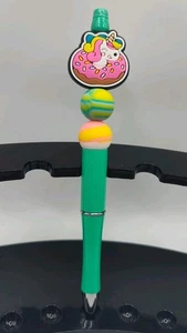Handmade Silicone Beaded Pen Unicorn Donut Pastel Fun Gift For Journaling Teen - Picture 1 of 4