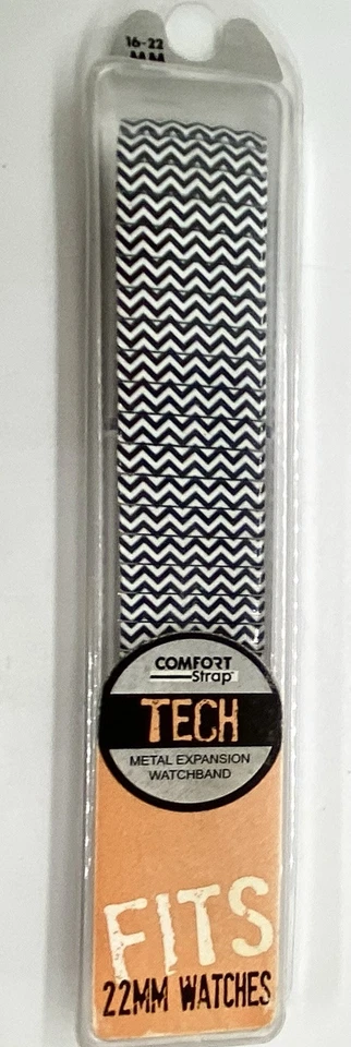 22mm Metal Black and White Wavy Pattern Replacement Watchband TX169M