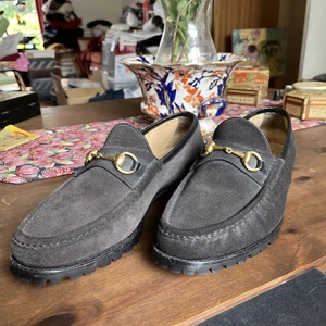 GUCCI SUEDE LOAFERS BLACK HORSE BIT SIZE 43.5 GOOD USED CONDITION NO BOX - Picture 1 of 24