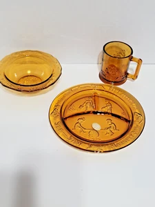 JUEGO DE CENA VINTAGE TIARA ÁMBAR INDIANA VIDRIO 3 PIEZAS NIÑOS NIÑOS RIMAS INFANTILES - Imagen 1 de 9