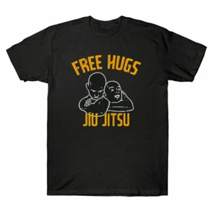 T-Shirt Men's Black Free Tee Funny Fighter Jiu Jitsu Hugs Martial Vintage Arts - Picture 1 of 5