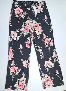 White House Black Market WHBM Floral Rose schwarz weites Bein Hose 8R - Bild 1 von 10