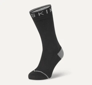 SealSkinz Briston Waterproof All Weather Mid Length Socks In Black & Grey - New - Picture 1 of 4