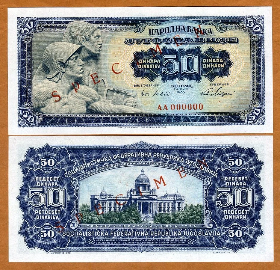 Espécimen, Yugoslavia, 50 dinara, 1965, P-79s, UNC Foto 1 de 1