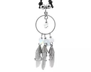 Triple Quartz Crystal Chip Stone Metal Hoop Necklace Handmade Healing Pendant - Picture 1 of 13