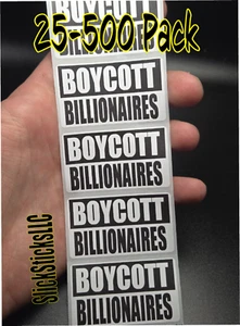 "BOYCOTT MILIARDAIRES" 25-500 confezione sfusa adesivi decalcomanie etichette stop elon zuck - Foto 1 di 2