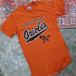 Vintage Logo 7 Baltimore Orioles MLB Orange T Shirt Sz 34 36 S - Picture 1 of 7