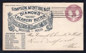 USA Boston 1893 Columbian Stamped Envelope U349 Creamery Advertising Cover - Picture 1 of 2