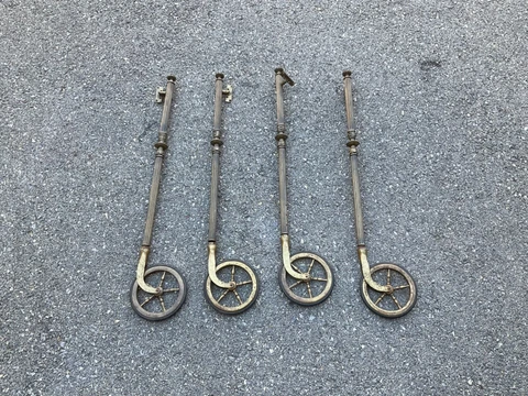 Set of Four Vintage Brass Serving Bar Cart Legs with Wheels Cover