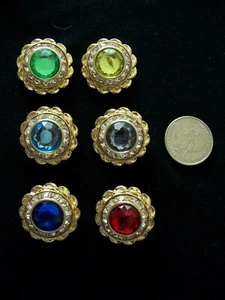 6 MULTICOLOR CRYSTAL RHINESTONE ACCENT SETTING BUTTONS 1.06″ IN SIZE - Picture 1 of 2