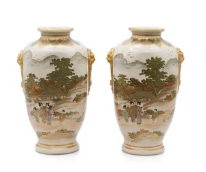 Antike Satsuma Ware Keramik Vase Paar von Hakusan - japanische Meiji um 1880 - Bild 1 von 9