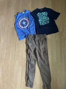 Kids Clothes Lot Of 3 Brown Jogger Pants And Shirts Size 10-12 Outfit Used - Picture 1 of 12