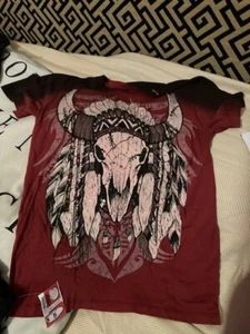 FABULOUS RHINESTONE T-SHIRT COW SKULL INDIAN (KON QUEST PLATINUM) S $200 - Picture 1 of 7