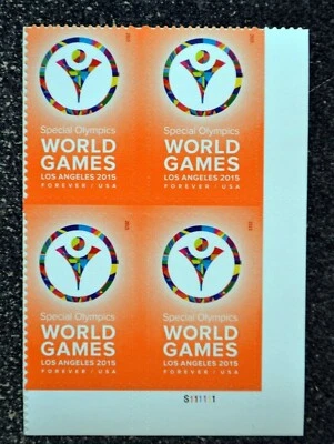 2015USA #4986 Forever - Special Olympics World Games - Plate Block of  4  Mint - Image 1 of 2