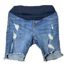 Isabel Maternity womens maternity distressed Bermuda blue jean shorts, Size 4