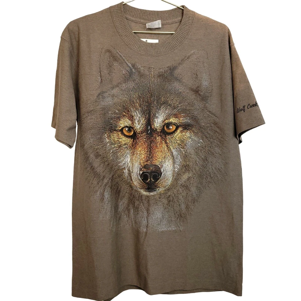 VTG Hazelwoods NWT Brown GRAPHIC TEE Wolf creek T-Shirt L destination ribbed - Imagem 1 de 4