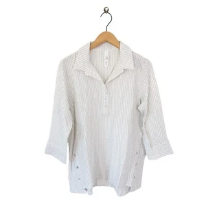 MarlaWynne Running Stitch Henley Popover Shirt Size S NEW White Stripe - Picture 1 of 20