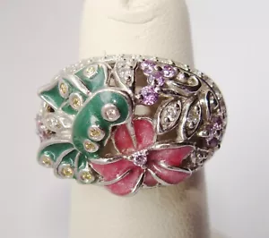 Victoria Wieck 7.7g Sterling Silver Enamel Hummingbird & Flower Multi CZ Ring 5 - Picture 1 of 8