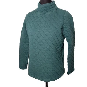 Orvis Quilted Sweatshirt Women XS Green Mock Turtleneck Pullover Shirt Top Warm - Picture 1 of 9