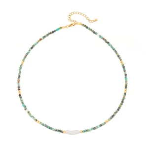 Collar gargantilla 3 mm redondas facetadas de turquesa africana con cadena de piedra perla - Imagen 1 de 6