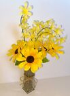 Artificial Flowers Sunflower Forsythia Floral Bouquet in Glass Vase Home Decor