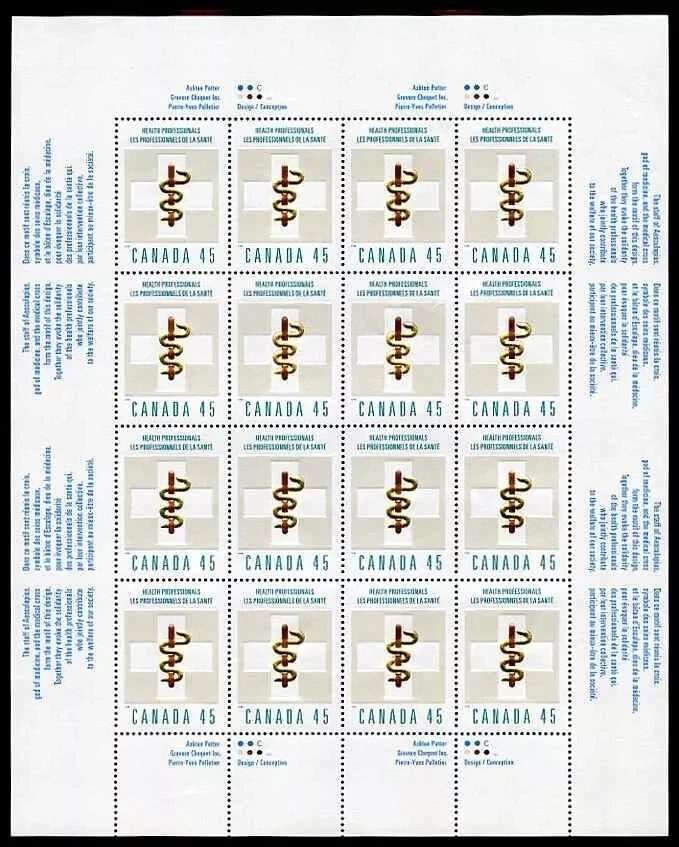 Canadá - Scott 1735 - Profesionales de la salud - Panel completo de 16 estampillas - 1998 Foto 1 de 1