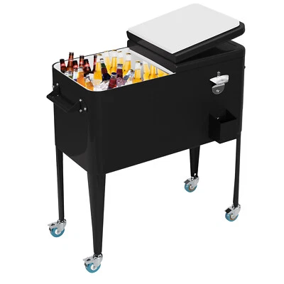 80 Quart Outdoor Cooler Cart Rolling Ice Cooler Ice Chest with Wheels Handles - Image 1 of 4