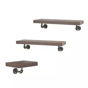 Mensola da parete staffe per tubi verniciate nere finitura venatura legno rovere scuro - Foto 1 di 8