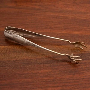GEORGE SHARP COIN SILVER SUGAR, ICE TONGS SUPERB BRIGHT CUT ENGRAVING 1844-52 - Picture 1 of 5