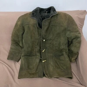 Montgomery Verde Vintage Shearlina Uomo Pelliccia interna con bottoni TG Unica - Foto 1 di 10