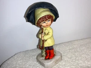 Moppets Fran Mar Gorham Girl in Raincoat and Galoshes with Umbrella 1973  - Picture 1 of 9